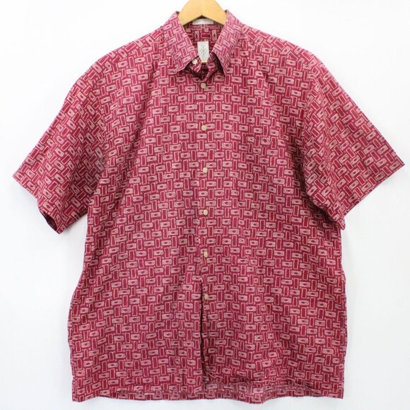Vintage Burma Bibas Shirt Men Red Button Down Retro Pattern Collared Size XL 90s - Picture 1 of 10